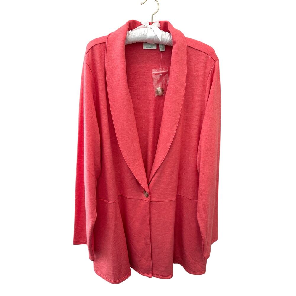 LOGO Lounge Coral Pink Knit Blazer Cardigan Open Front Stretch Jacket New | 2X